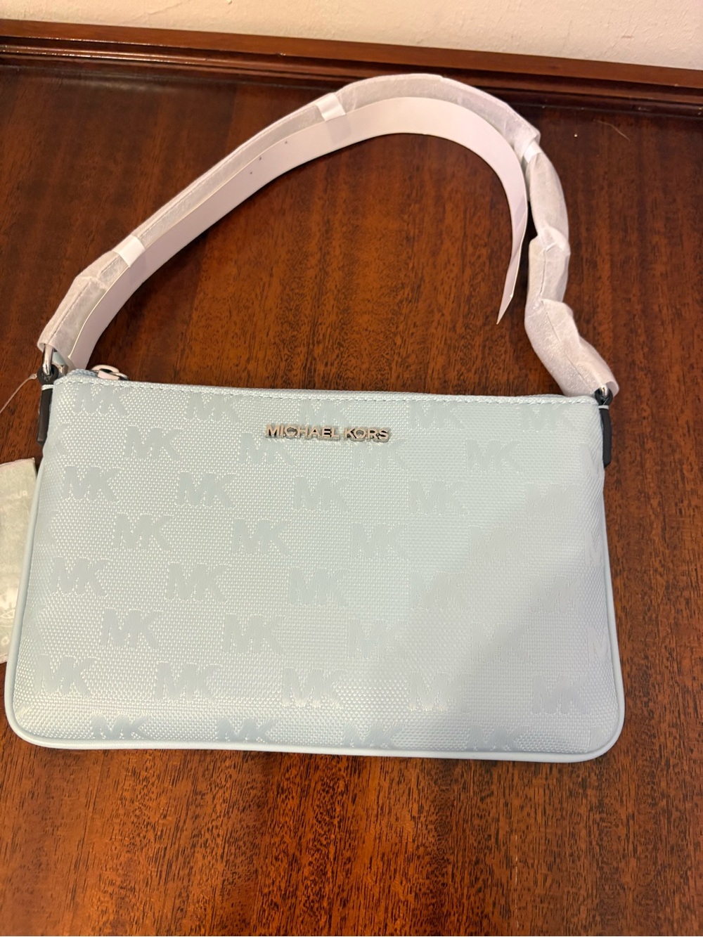 Michael Kors Light Baby Blue MK Logo Mini Bag/Wristlet NWT